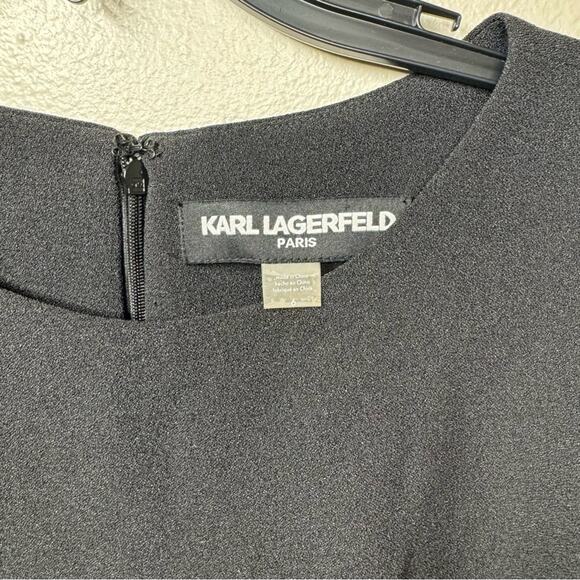 KARL LAGERFELD Paris Crepe Tie Sleeve Black Dress Women Size 6 - Picture 3 of 6